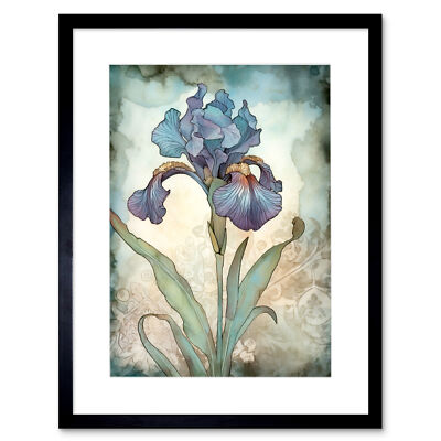 Eine einzelne Iris Blume Aquarell Illustration gerahmter Kunstdruck Bild 12x16