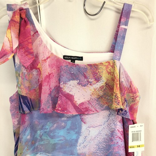 Sequin Hearts Girls One-Shoulder Rainbow Hi Lo Party Dress Size 14 NWT Lined - Picture 2 of 11