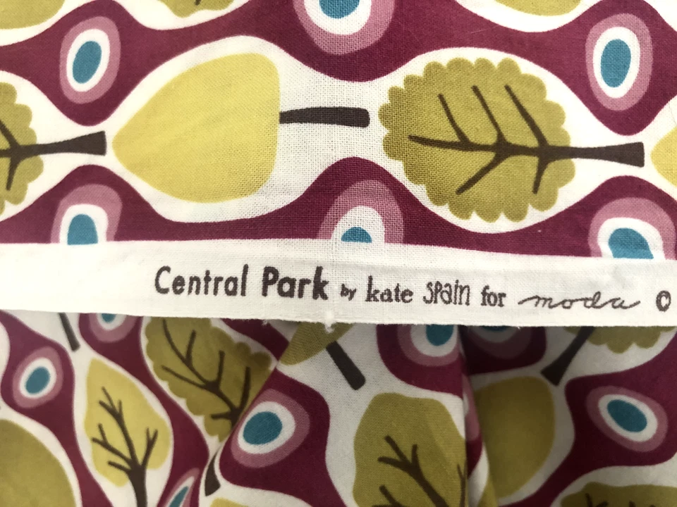 Vtg 1 1/2 Yd 42X48" MODA Central Park Quilt Fabric Purple Green Tree Kate Spain - Image 3 of 4