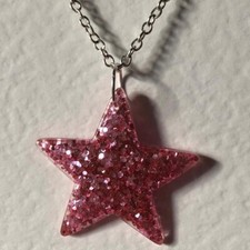 Star necklace, Glitter star pendant on a chain,  Resin Kitsch,  18 inch long.