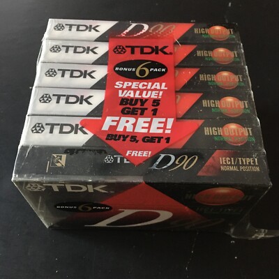 TDK D90 Blank Audio Cassette Tapes 6 Pack New