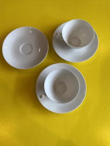 Vintage Arzberg White China 2 Coffee Cups 3 Saucers