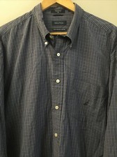 Nautica Shirt Mens Size XL Blue Plaid Casual Button Up LONG Sleeve