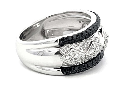 Black and White Diamond Wide Band Ring 18k White Gold - 第 5/7 張圖片
