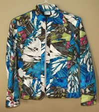 Chico's blazer jacket zip zipper front cotton peacock colors Size 1
