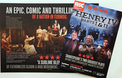 HENRY IV TEILE 1 & 2 RSC FLYER x 2 - WILLIAM SHAKESPEARE - LONDON BARBICAN  