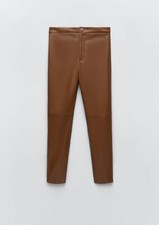 Zara High Rise Faux Leather Leggings Womens Small Camel Brown