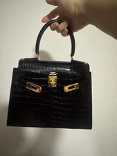 Hermes Mini Kelly 20 Black Porosus Crocodile Bag Gold Hardware Rare