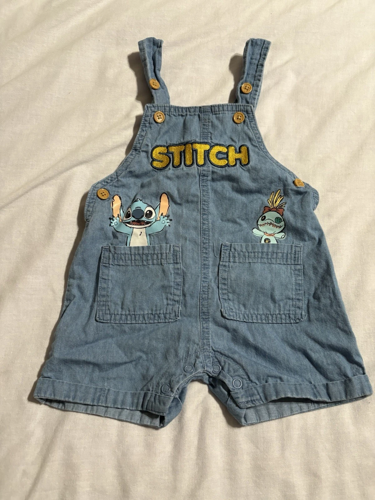 Disney Baby Stitch Baby Overall Size 3-6 Months Blue Embroidered