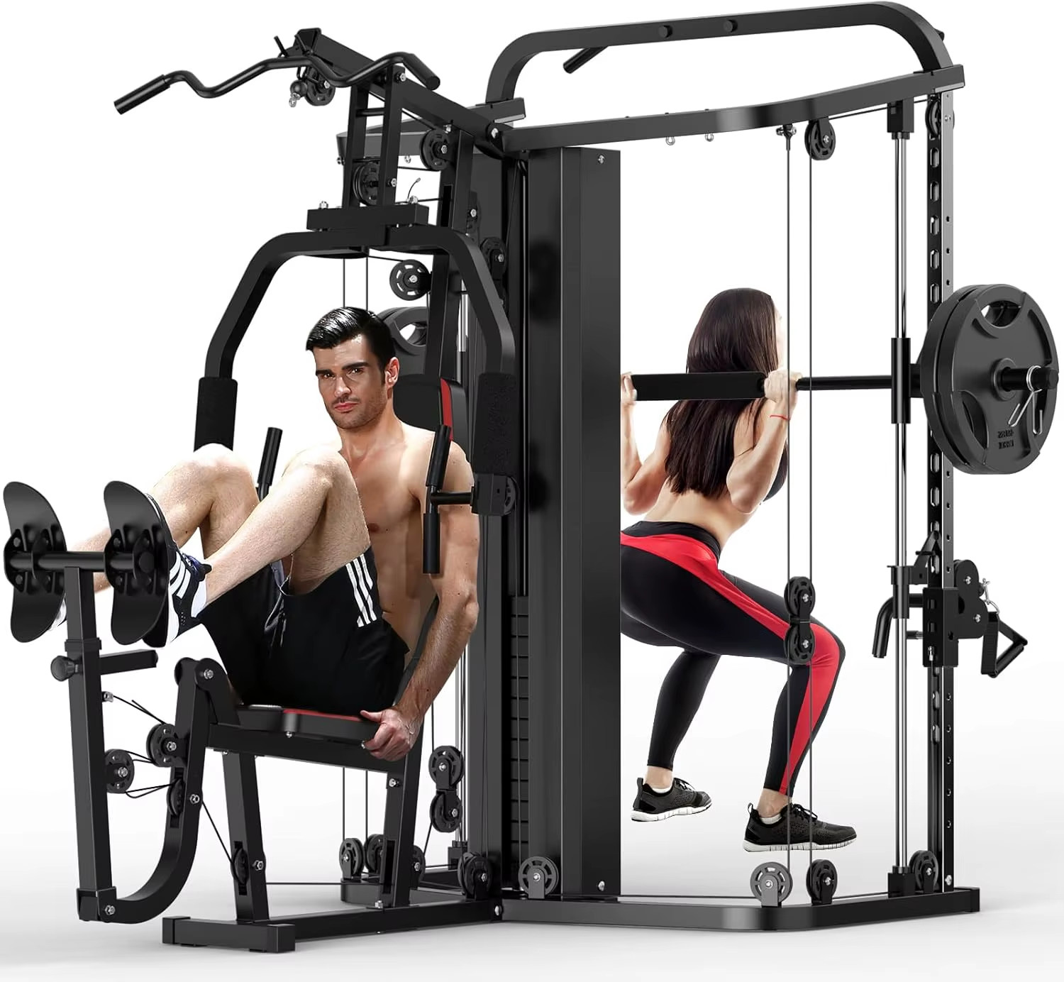 Home Gym Smith Machine with 138LB Weight Stack, Leg Press & LAT Station for Full