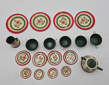 Vtg Ohio Tin Children Floral Kitchen 19 Pc 4 Plates 1 Pot 1 Pitcher 1 Bowl 4 Cup