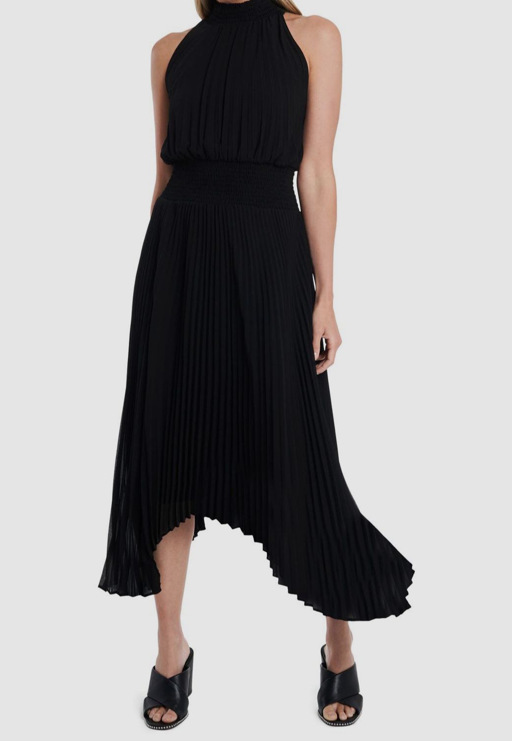 1. State Women's Black Pleated Halter Handkerchief Hem A Line Dress Small