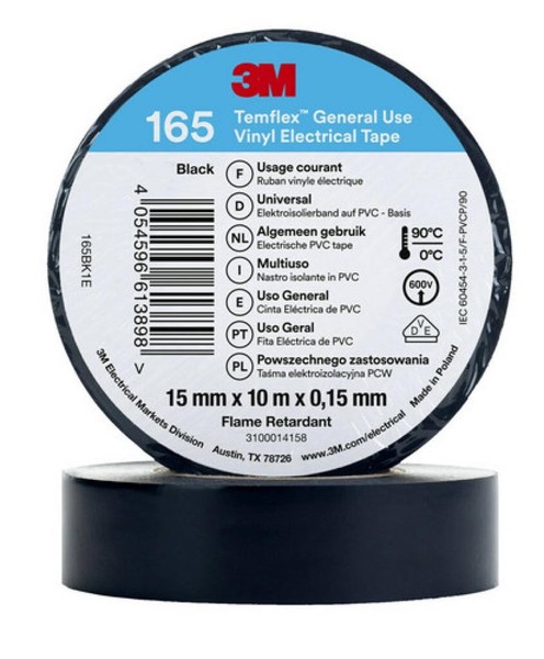 3M Temflex 165 Isolierband Schwarz 15Mmx10M (Menge: 10 StüCk Je Bestelleinheit)-image