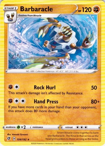 Barbaracle 104/192 Rare Rebel Clash Pokemon Lightly Played