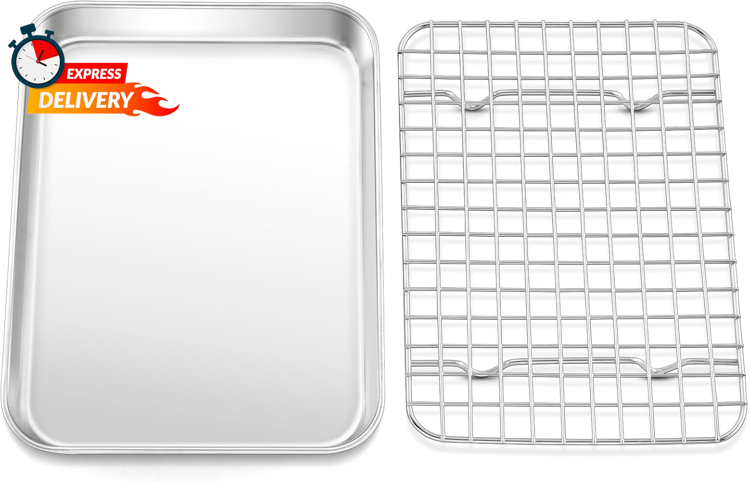 Teamfar 9x7 Inch Stainless Steel Toaster Oven Pan with Rack Set Compact Size