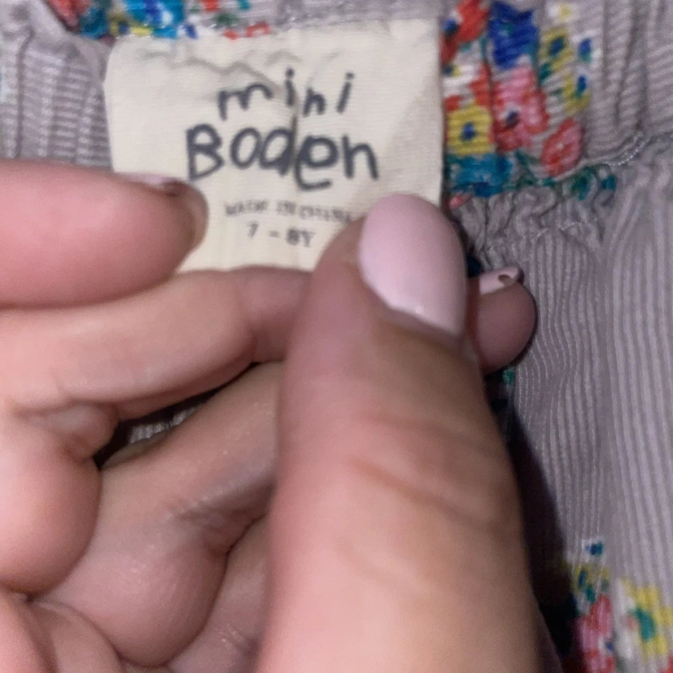 Mini Boden Niñas Talla 7-8Y Floral Fina Pana Falda Gris Bolsillos Forrados Foto 4 de 4