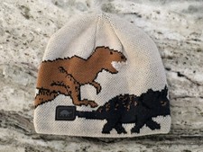 Turtle Fur Dinosaur Knit Cream Fleece Lined Beanie Hat