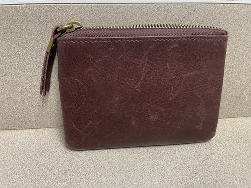 Madewell Leather Wallet ID Travel Zip Pouch Burgundy Card Case 4”x 5.25” Women’s - Picture 2 of 9