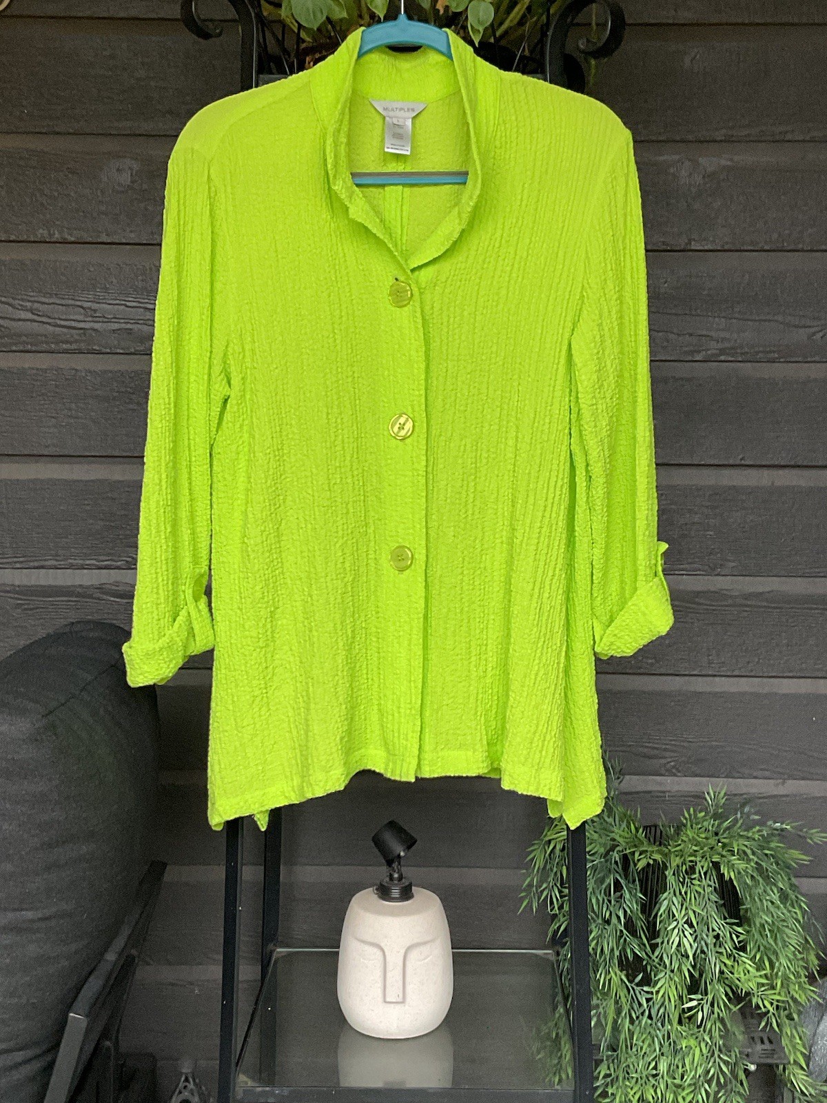 Multiples Lime Crinkle Texture Roll Tab Sleeve Tu… - image 4