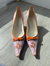 Bettye Muller Women's Vintage Kitten Heel, Lavender Orange w Leather Bow Sz 39