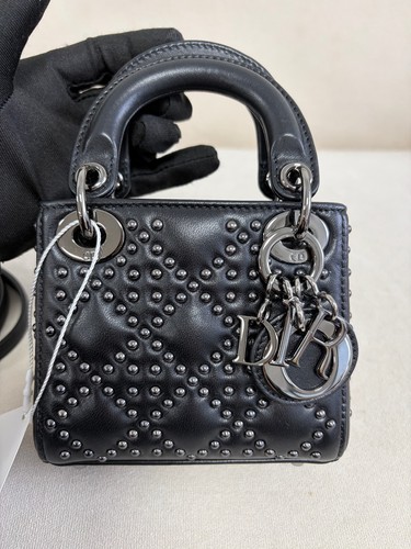 Dior Lady Dior Micro Black Lambskin Top Handle Crossbody Bag Duty Paid
