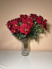 Set Of 5 Poinsettia Faux Bush Flower Decor 16  Bunches Christmas
