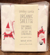West Elm x Pottery Barn Kids Smiley Santa Christmas Queen 4pc Sheet Set, Cotton
