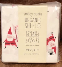 West Elm x Pottery Barn Kids Smiley Santa Christmas Queen 4pc Sheet Set, Cotton