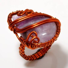 African Amethyst Gemstone Handmade Wire Wrap Copper Gift Jewelry Ring 9" PG 635