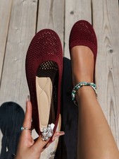 Women Ballerinas Comfortable Slip on Round Toe Knit Dress Shoes Flat Pumps