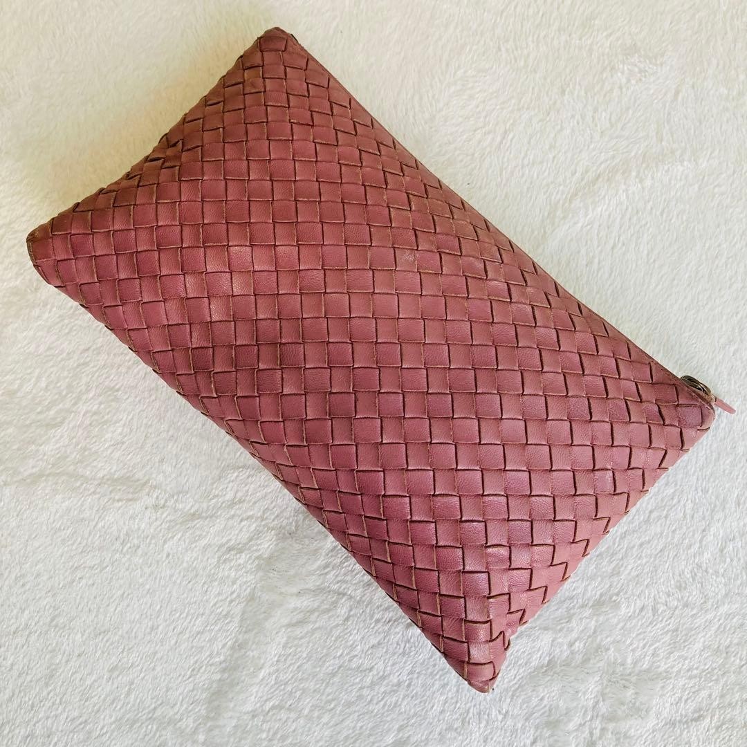 Bottega Veneta Intrecciato Clutch Bag Leather Pink Pouch Made in Italy Auth