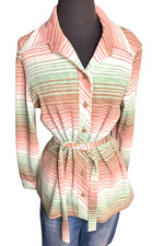 TRUE VINTAGE 70s knit polyester shirt W/ Tie by John's Women Sz 14 XL 1970  s