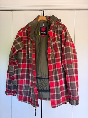 Burton DRYRIDE Insulated Jacket Red Tan Green Brown Plaid Ski Snow Board XL