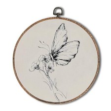 Vintage Floral Butterfly Round Wall Art, Cottagecore flower butterfly