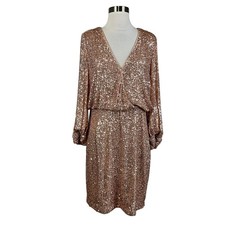 Eliza J Women's Cocktail Dress Size 12 Rose Gold Sequined Long Sleeve Sheath