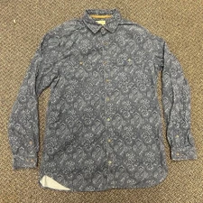 Vintage Territory Ahead Button Shirt Men’s Large Tall Blue Textured Boho Hippie