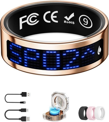 #ad Smart Ring Fitness Tracker w Display Heart Rate Sleep Monitor IP68 iPhone Andro $22.48