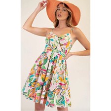 Easel Los Angeles Floral Print Wrap V Neck Smocked Back Mini Dress L