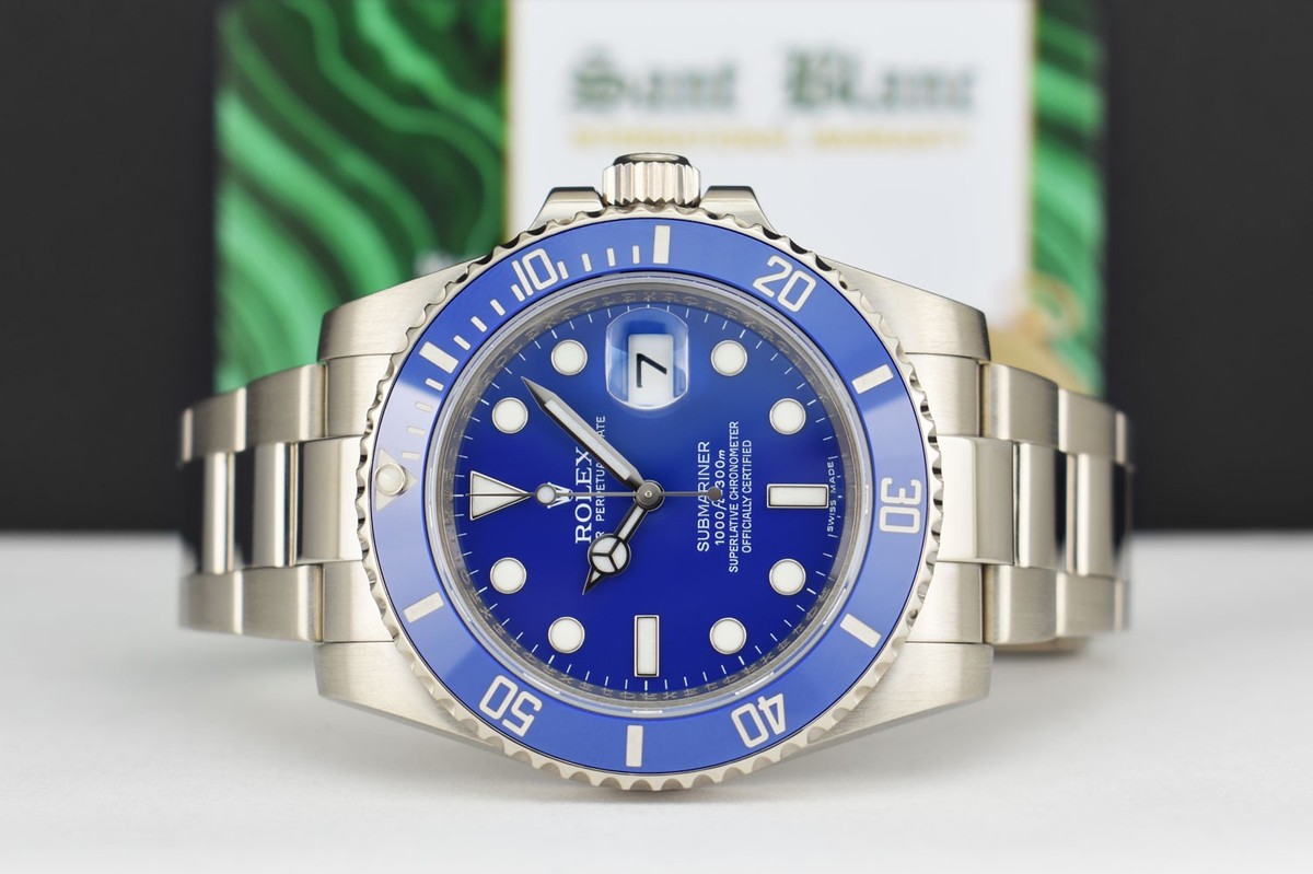 ROLEX 18kt White Gold Submariner Blue Dial Smurf w/ CARD 116619LB