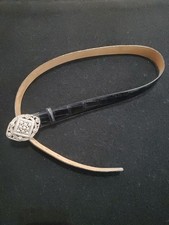 Brighton Black Faux Alligator Belt with Multiple Silver Tone Hardware Size 34