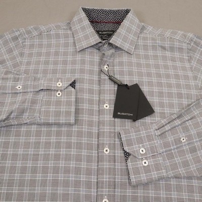 New Bugatchi Button Shirt Mens Small Black Plaid Long Sleeve Classic Fit Cotton