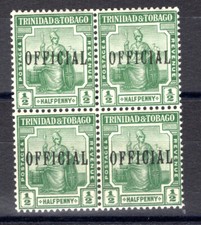 Trinidad 1914 sg O 12 1/2d green OFFICIAL um blk of 4 cat £24 ii