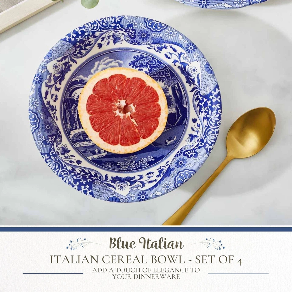 Фарфоровые чаши для хлопьев Spode Blue Italian Collection, набор из 4, 6,5 дюйма, синие, белые - Изображение 2 из 4