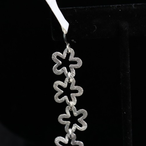 Sterling Silver Mismatch Flower Drop Earrings - Picture 2 of 6