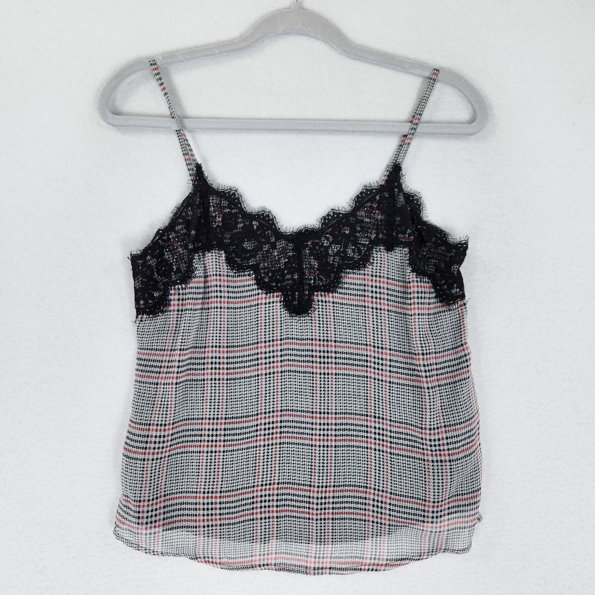 Abercrombie & Fitch Shirt Womens Extra Small Black Red Plaid Lace