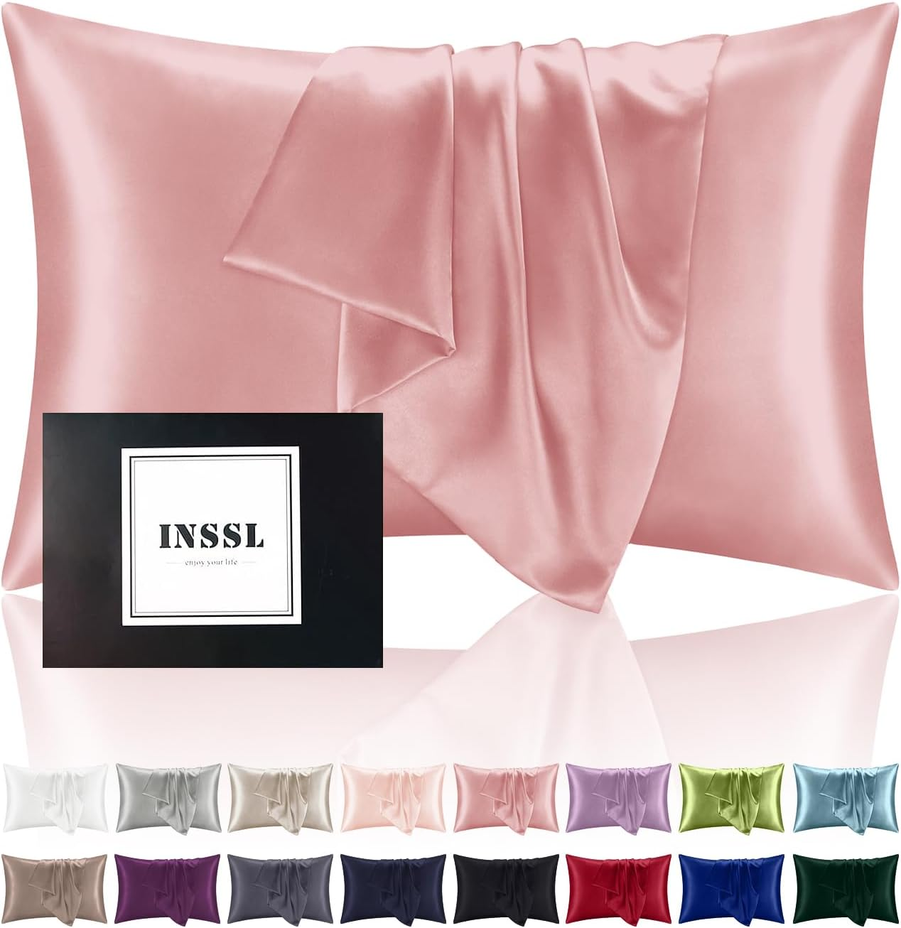 INSSL Silk Pillowcase for Women, Mulberry Silk Pillowcase for Hair and Skin and-image