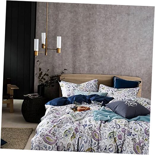 Duvet Cover Set, Microfiber, White Paisley Pattern, King White Paisly Pattern-image