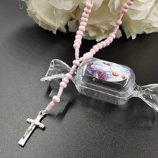 12pcs Pink Bead Rosary in Candy Box wOrganza Bag for Baptism Favor Baby Shower