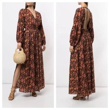 Matteau dress size 2 / au 8 / us 4 open back plunge ginger hibiscus long sleeve