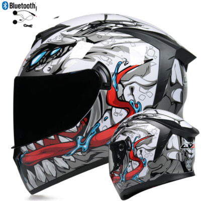 DOT Bluetooth Motorcycle Helmet Dual Lens Full Face Scooter Motorbike Helmet